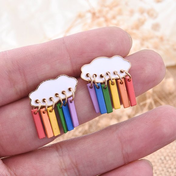 Rainbow Cloud Dangle Earrings - Picture 7 of 9